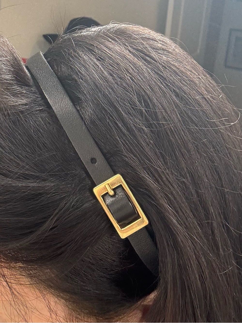 Jennifer Behr Black Leather Buckle Headband Gold Hardware Vintage